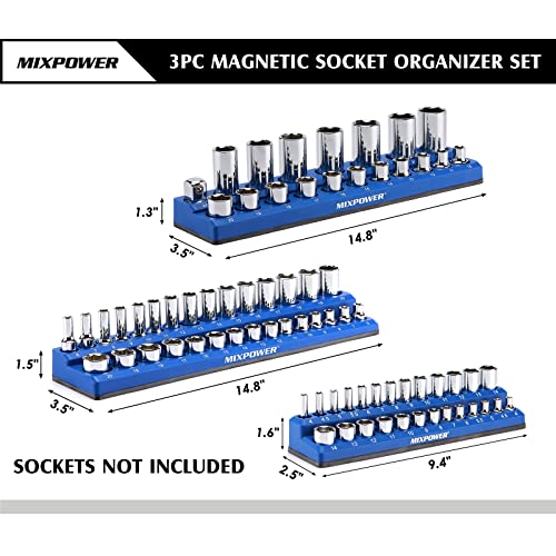 Image of MIXPOWER 6 Pieces SAE and Metric Magnetic Socket Organizers, Total 143 Slots, 1 /4 inch, 3 /8 inch and 1 /2 inch Drive, Magnetic Socket Holder Kit - Red /Blue