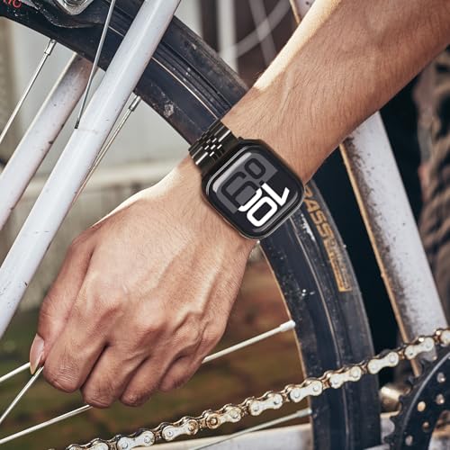 Image of baozai Compatible Apple Watch Bands 46mm 45mm 44mm 42mm 41mm 40mm 38mm, Stainless Steel Band with Screen Protector Case for Apple Watch Series 11 /10 /9 /8 /7 /6 /5 /4 /3 /2 /1 /SE3