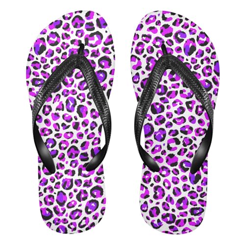 Burbuja Purple Leopard Print Flip Flops for Women Men, Soft Thong Sandals Rubber Slippers for Pool Beach Essentials