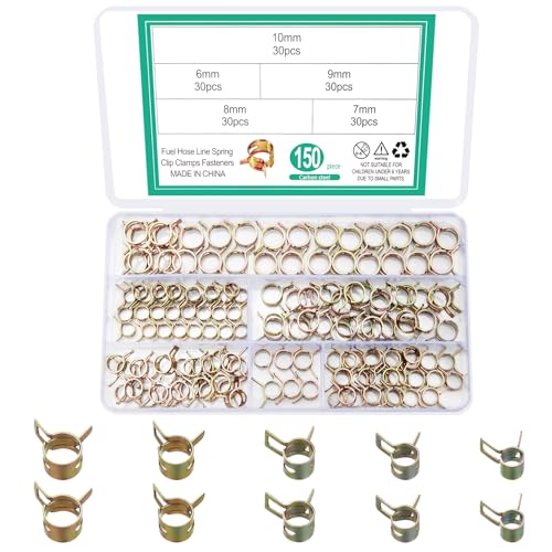 Vwoqiy 150 Pièces Colliers de Serrage à Ressort, Clips à Ressort Tuyau Serre-Joints à Tuyaux Colliers de Clip à Ressort Ajustable pour Tuyau Durites -...