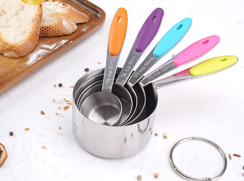 10-teiliges Messbecher- Und Löffel-Set, Stapelbar – Aus Edelstahl & Kunststoff, Für Trockene & Flüssige Zutaten (Blau)