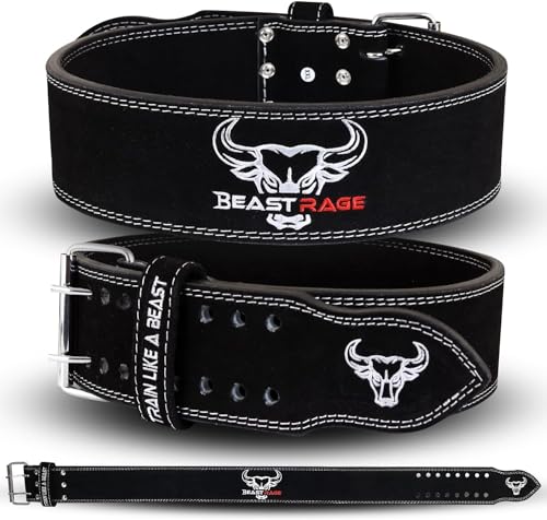 BEAST RAGE Cintura per Sollevamento Pesi per Uomo e Donna, Cintura da Palestra in Vera Pelle con Supporto per Schiena e Core Largo 4' per Sollevamento Pesi, Powerlifting, Allenamento della Forza,