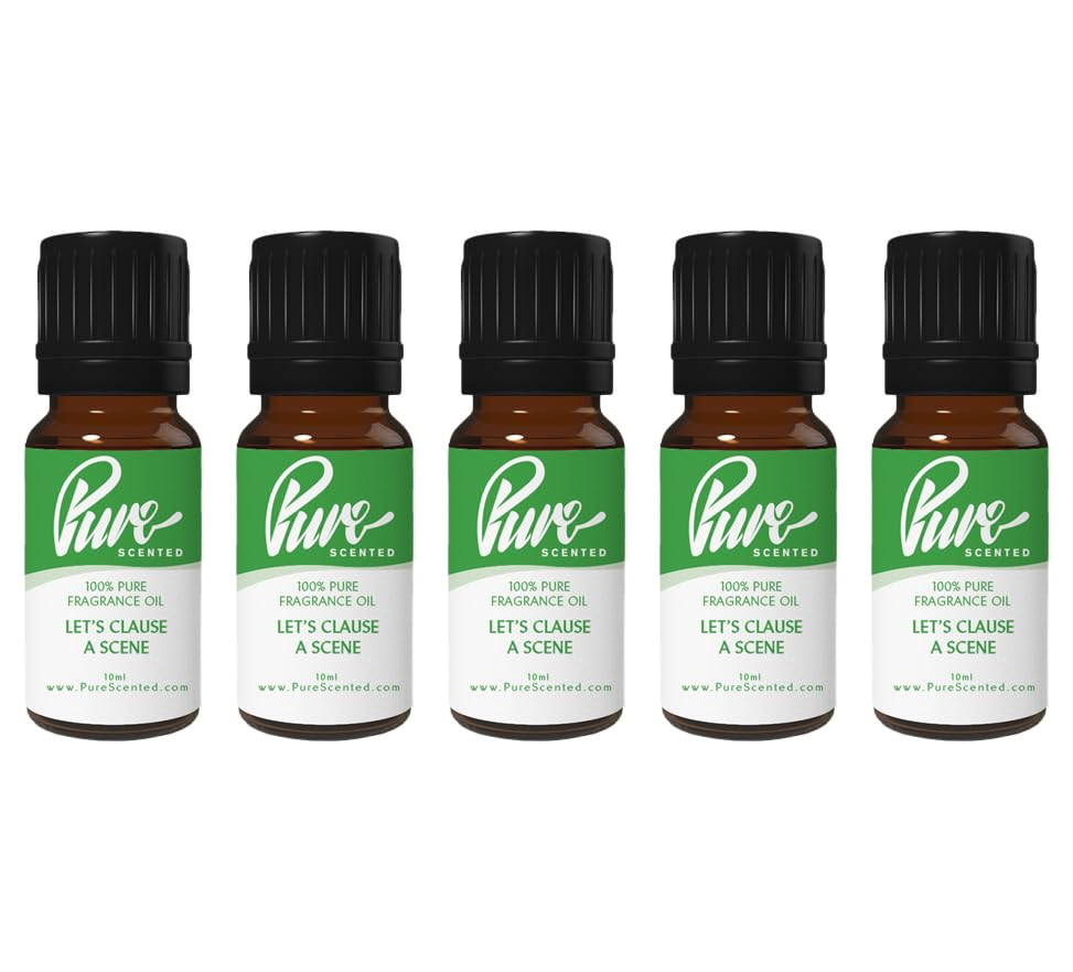 Pure Scented 50ml Fragrance Oils - 5 x 10ml Suitable for Candles, Soaps, Slime, Diffusers, Cosmetics, Wax Melts, Designer (5 x 10ml, Let's Claus A Scene)