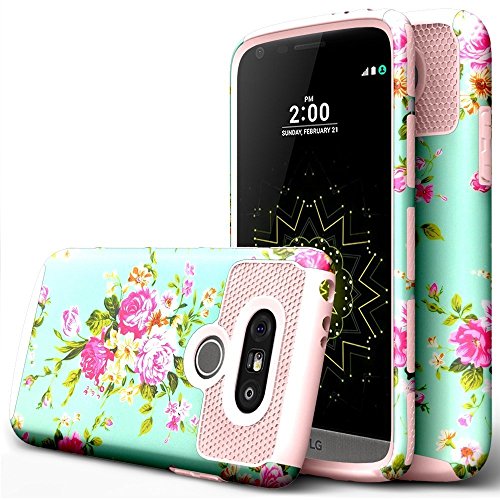 BAISRKE LG G5 Case,Peony Flower Design High Impact Heavy Duty Dual Layer Hard PC Outer and Shell with Soft Rubber Inner Armor Hybrid Protective Cover for LG G5 VS987/H820/LS992/H830/US992 - Rosegold