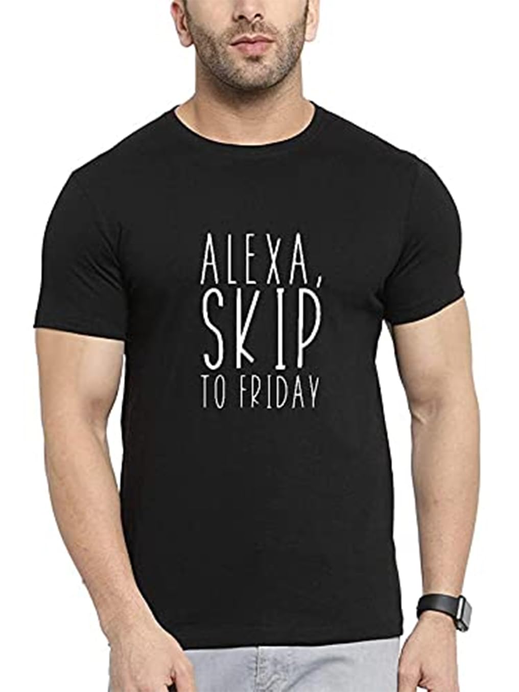 MyTees|Funny Graphic Printed Trending Quotes Tshirt for Men | Half Sleeves T-Shirt for Women |Alexa Skip to fiday |100% Cotton Biowash T-Shirt 180GSM for Man