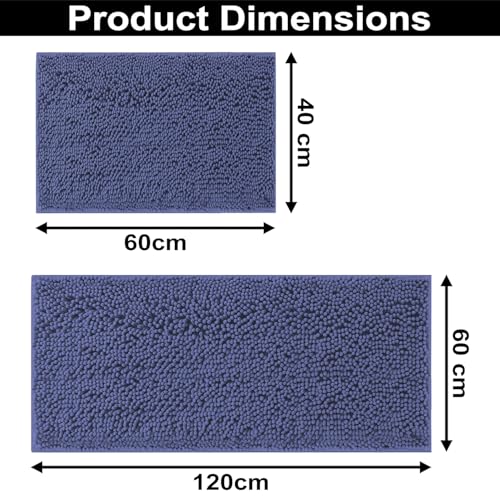 Image of LUXEHOME International Bath Mats for Bathroom Anti Slip Microfiber Chenille Super Absorbent Quick Dry Water Soak Floor Mat for Home Kitchen Door (40x60cm 60x120cm Navy) Pack of 2