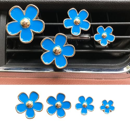 Image of 4PCS Car Daisy Flower Air Vent Clip, Cute Auto Outlet Air Conditioning Clip, Sweet Girly Vehicle Fresheners Gift for Women Girls, Car Interior Decor Universal Fit (Blue, Vanilla)