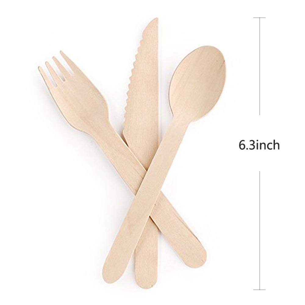 FOOGO Green 150 Ensemble de Couverts Jetables en Bois, Cuillères