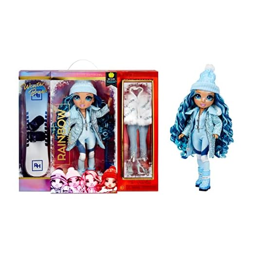 Rainbow High Winter Break Skyler Bradshaw – Blue Fashion Doll and Playset with 2 Designer Outfits, Snowboard Accessories, Gift for Kids and Collectors, Toys for Kids Ages 6 7 8+ to 12 Years Old