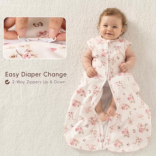 Image of david's kids 2 Pack 100% Organic Cotton Baby Sleep Sack 0-6 Months, Ultra Soft Baby Wearable Blankets with 2-Way Zipper, Comfy Sleep Sack for Infant Newborn Girls Neutral, Small Size, Floral Heart