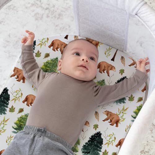 Image of Stretch Fitted Bassinet Sheet Set BROLEX 2 Pack Cradle Sheets for Bassinet Pad /Mattress,Unisex Boys Girls,Ultra Soft,Brown Polar Bears