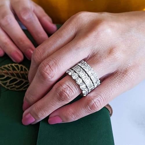 Miniatura 4 de Fashion Luxury Charm Baguette Cz Zirconia Crystal Eternity Band Wedding Engagement Finger Rings For Women Party Jewelry