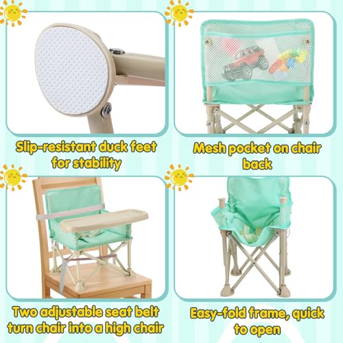Silla de playa para niño pequeño - Silla plegable ligera para camping con bandeja y bolsa de almacenamiento, fácil de limpiar, segura para niños para césped, jardín, RV y viaje (Verde) miniatura 3