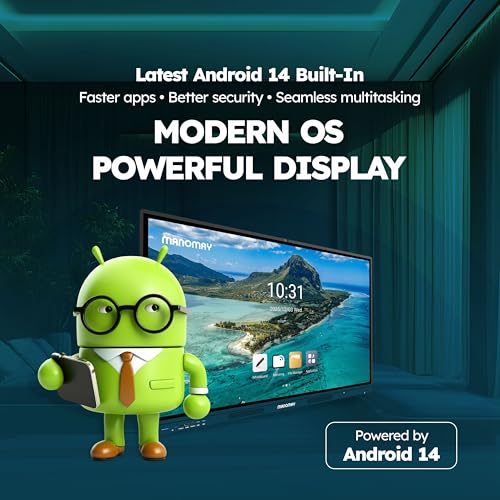 Image of Manomay 55 Inch Interactive Flat Panel, 4K UHD Touch Screen Display, Android 14 Octa-Core, OTT Streaming, 8GB RAM /128GB Storage, 20-Point Infrared Touch, Smart Board for Office, School & Business