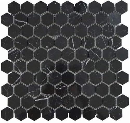 Tenedos Nero Marquina Black Marble 2x2 Square Mosaic Tile –