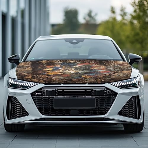 Image of Car Hood Cover Wolf American Flag Stretchable 59x39 Inches Car Hood Wraps Vehicles Banner Outdoor Decorations for Compact Sedans SUV Trucks