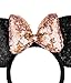 A Miaow 3D Black Mouse Sequin Ears Headband MM Glitter Butterfly Hair Clasp Park Supply Adults Women Photo Accessory (Black and Champagne)