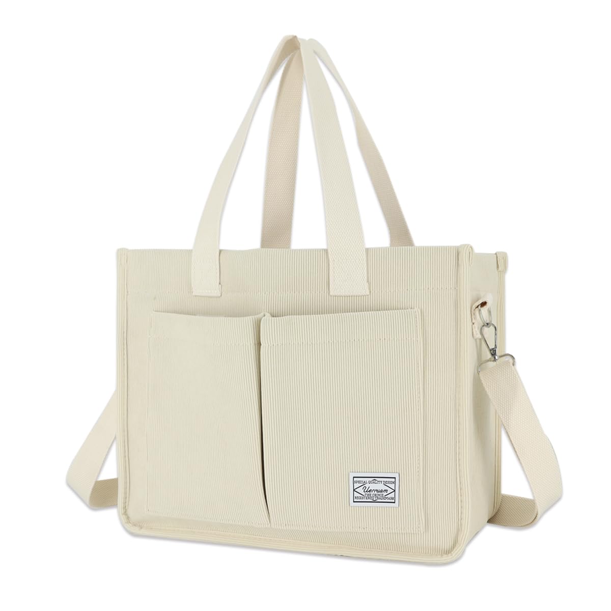 UERRUAM Tote Bag for Women with Pockets,Large Corduroy Crossbody Purse for Laptop,Work,College,Everyday,Travel