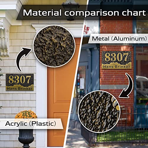 Personalized Cast Address Sign House Number Home Address Plaque 12 Inch, Custom Steet House Number Sign, Metal or Acrylic Antique Brass for Outside Vintage