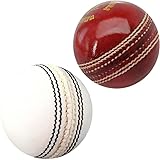 PRO (Pack of 2Pcs) Red and White Cricket Leather Ball Combo (Pack of 2, White, Red)