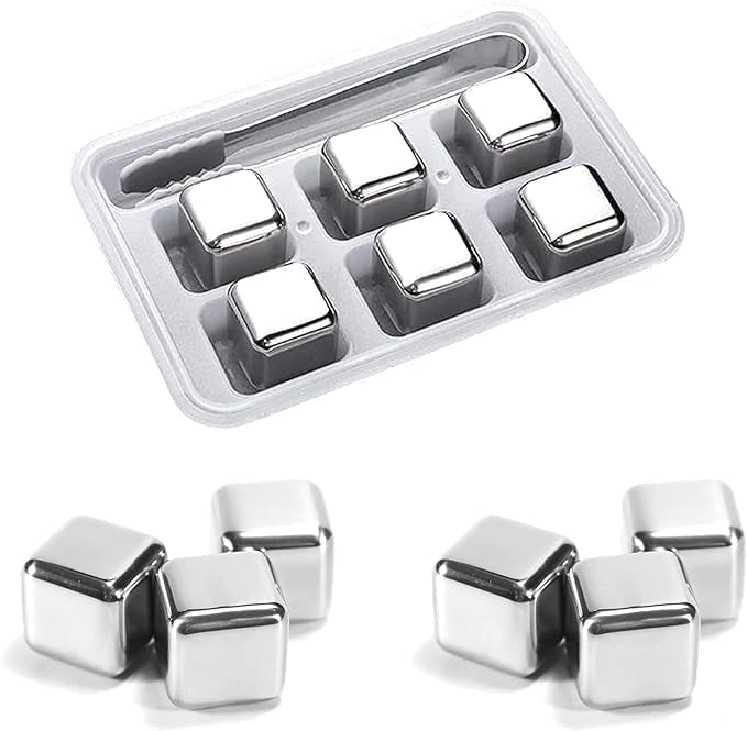 6-Pack Stainless Steel Whiskey Stones with Tongs & Container - Reusable Ice Cubes for Chilling Red Wine, Whiskey, Cocktails & More - Food-Grade Safe-image-49