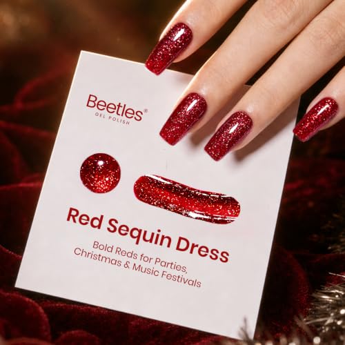 Image of Beetles Red Glitter Gel Nail Polish, HEMA Free UV LED Soak Off Gel 15ML