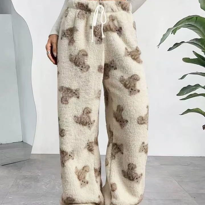 Image of Leopard Pants Women Therian Fuzzy Pajama Pants Y2k Cheetah Pants Grunge High Waisted Fluffy Pants