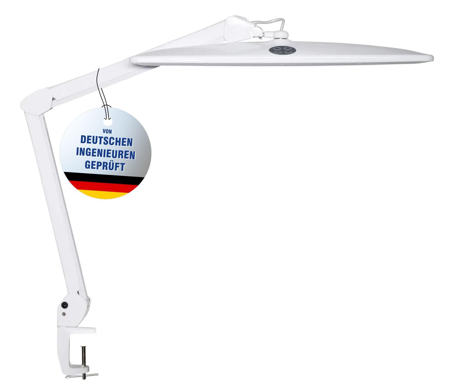 MAUL LED Tischlampe weiß MAULwork dimmbar Klemmfuß Büro Werkstatt | tageslichtweißes Arbeitslicht, flexibler Arm, schattenarme Ausleuchtung, sicherer Halt an Tischkanten, geprüfte GS-Sicherheit