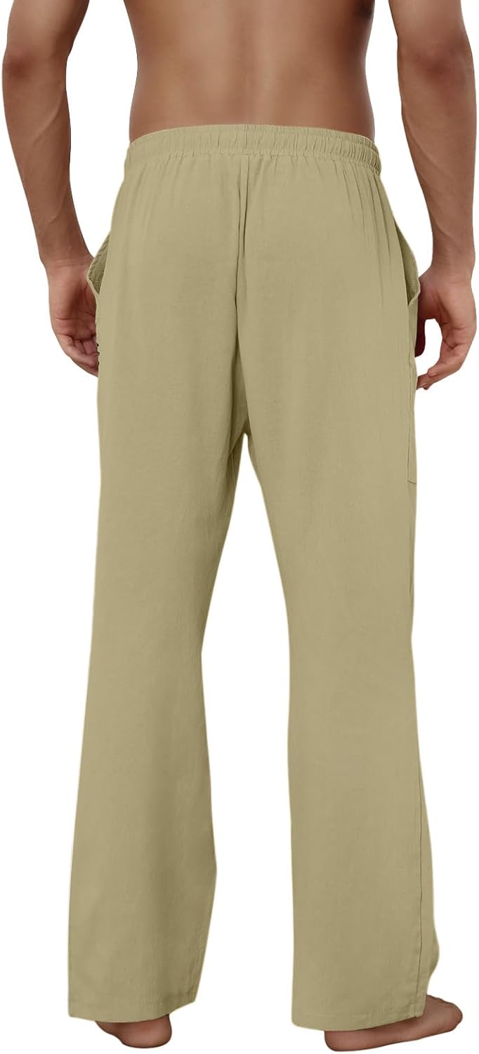 Baumwolle Leinen Hose Herren Freizeit Locker Elastisch Kordelzug Taille Sommer Strand Hose - Bild 34 von 64