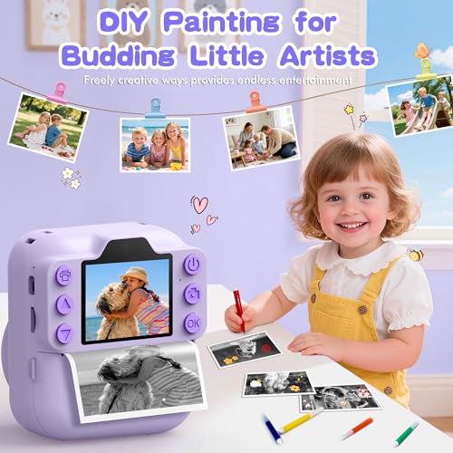 Image of Kids Instant Camera with 64GB SD Card, Portable Digital Camera Toy for Girls and Boys Ages 3-12, Toddler Christmas and Birthday Gift for 3 4 5 6 7 8 9 10 Year Old Kids (Purple)