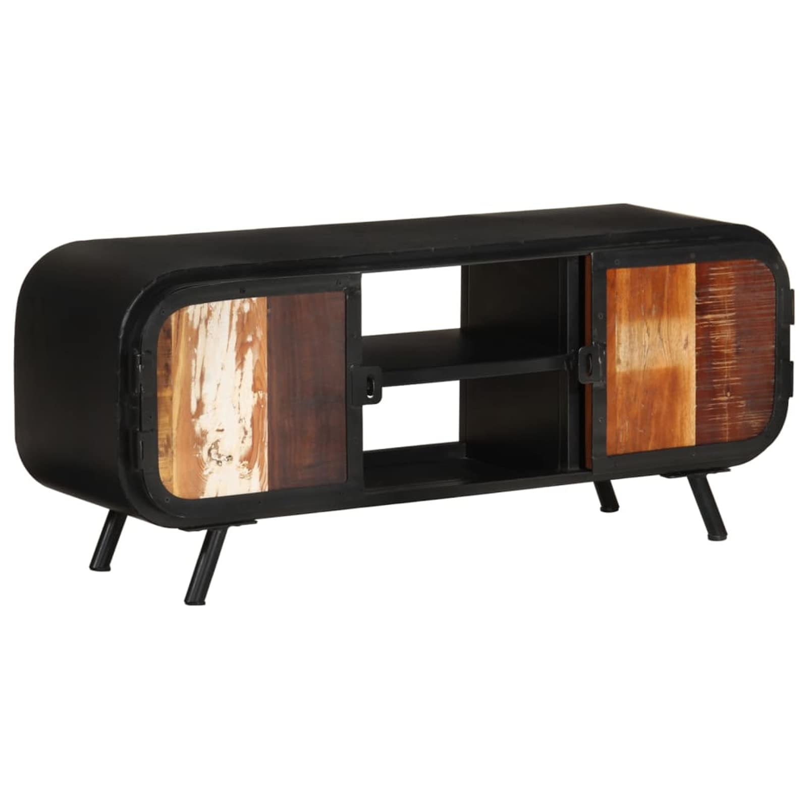 Mobile TV in stile industriale con 2 ante e 2 ripiani in legno massello di recupero centro intrattenimento per soggiorno 110x30x45 cm Mobile console multimediale
