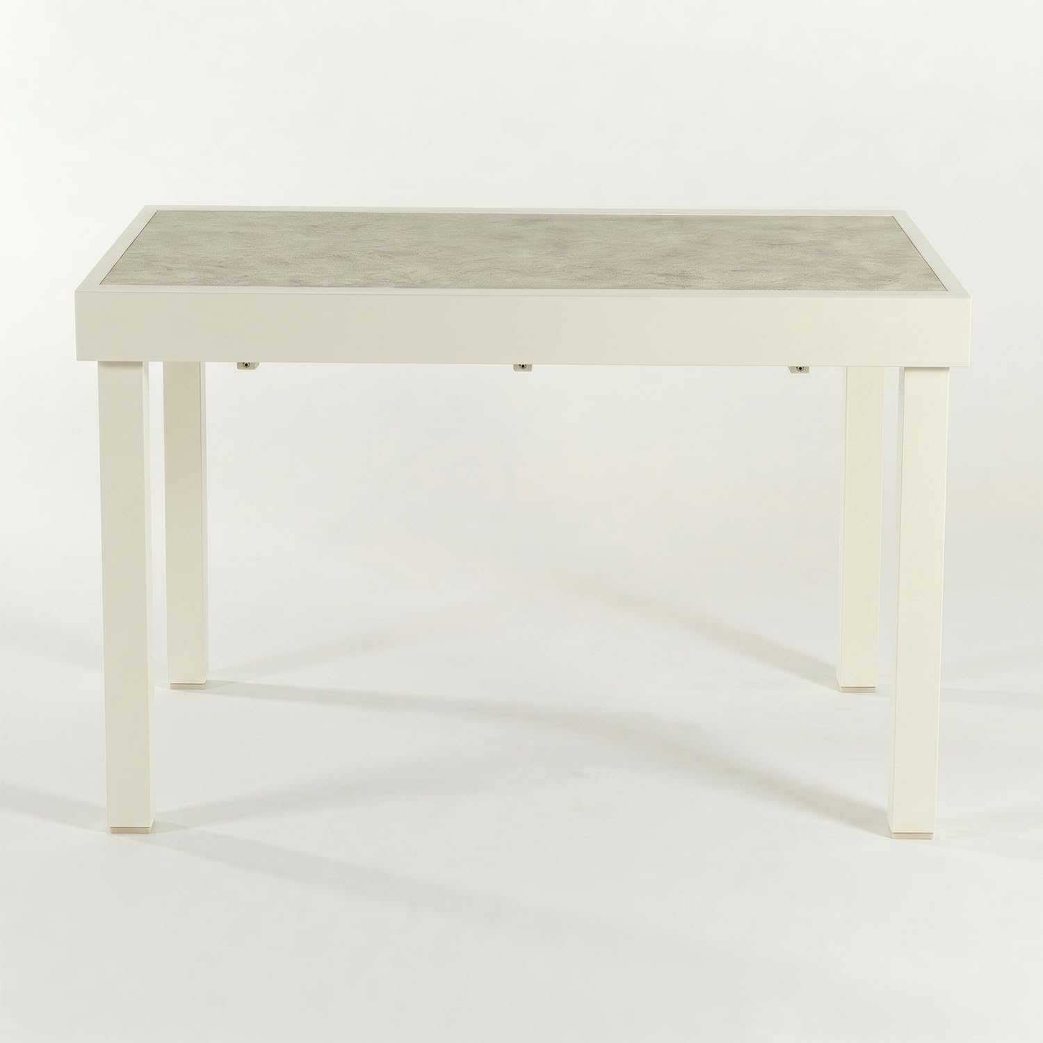 Mesa para Exterior, Extensible, Aluminio y Cristal, Color Blanco Envejecido, 135-270x90x76