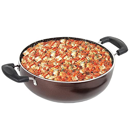 Image of Aluminium Nonstick Dual Coated Deep Kadai Without Lid PFOA Free for Oil Free Healthy Cooking with Food Grade Spatula - Black (Size 240 mm /2.6 mm Thick)