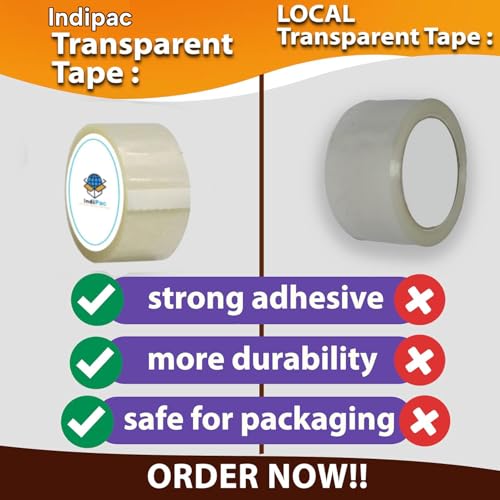 Image of Indipac Transparent Cello Tape BOPP 3 Inch 65m Heavy Duty Sealing Tape Roll for Carton Box Packing, Warehouse, Industrial, Office & Ecommerce Packaging Tapes (Pack of 2)