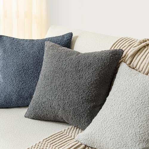 Image of Foindtower Set of 2, Decorative Textured Boucle Throw Pillow Covers Accent Solid Pillow Cases Neutral Soft Cozy Couch Cushion Case for Chair Sofa Bedroom Living Room Home Decor 24 x 24 Inch Dark Grey