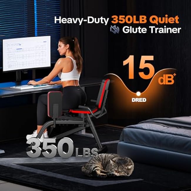 Hip Abductor Machine for Home Gym, 2-Level Thigh Exercise Equipment w/ Bonus Resistance Band | Compact Plush Padding Glute Machine, Booty Builder & Thigh Toner for Women Men