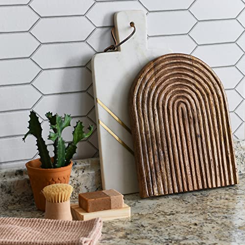 Tablero de Servir y Cortar Arco Tallado en Madera de Mango, Natural miniatura 2