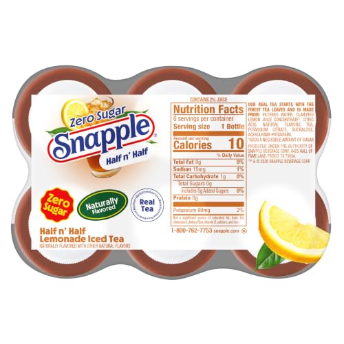 Image of Snapple Zero Sugar Half 'n Half Tea, 16 fl oz recycled plastic bottle, 6 pack