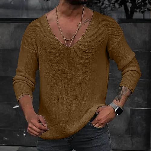 Men's Sweaters Deep V Neck Lightweight Textured Knitted Raglan Sleeve Casual Pullover Sweater2