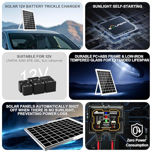 Image of SOLPERK Solar Panel Kit 10W 12V, Waterproof Solar Battery Trickle Charger Maintainer + Smart MPPT Controller + Adjustable Mount Bracket for Boat Car RV Motorcycle Marine Automotive