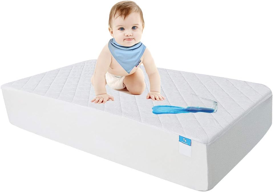 2 Pack Crib Mattress Protector, Toddler Waterproof Organic Bamboo Quilted Fitted Mattress Pad with 28'' x 52'' Baby Mattress Cover : Baby