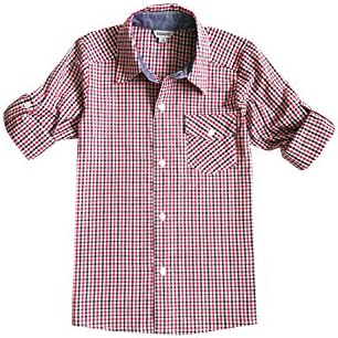Bienzoe Little Boy's Cotton Plaid Roll Up Button Down Sports Shirts, Red, 3/4