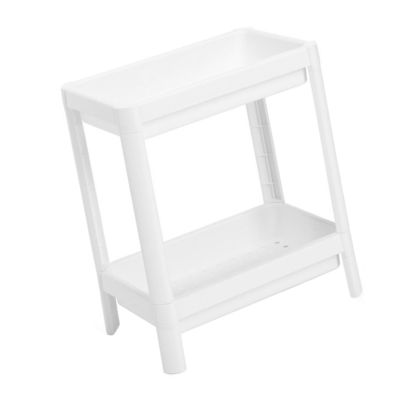 Estantería de suelo de baño de 2 niveles, estante de suelo con agujero de drenaje, multifuncional, estable, poco espacio, estante de pie para cuarto de baño, cocina