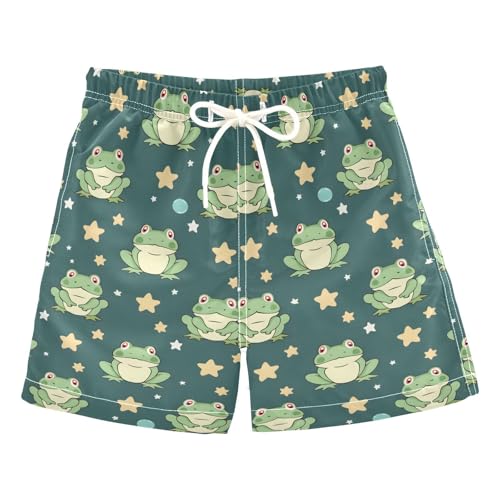 ALAZA Cute Green Frog Star Boys Quick Dry Beach Board Shorts Kids Swim Trunks Bathing Suit Swimsuit 4T