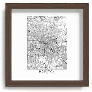Society6 Houston White Map by Multiplicity-Recessed Framed Print (Walnut - 10" x 10")
