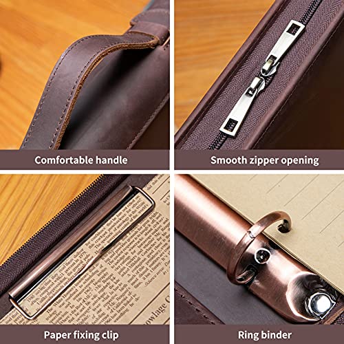 Handmade Genuine Leather Portfolio, Zippered Padfolio With 3 Ring Binder, Professional Business Organizer, Resume Folder, Notebook Organizer With Tablet Document Holder For Men, Women, Business Trip #TOP5
