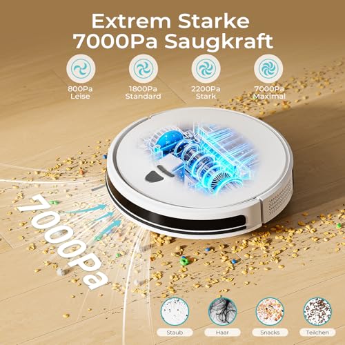 Redkey E6 Saugroboter mit 7000 Pa Saugkraft, Dynamische Navigation, Bis zu 170 Min Laufzeit, Roboterstaubsauger mit Ladestation, Fernbedienung und APP, Saugroboter für Tierhaare,Teppich,Hartboden – Bild 2