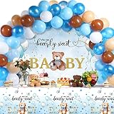 67 Pieces Bear Baby Shower Decorations Bearly Wait Bear Baby Shower Tablecloth Backdrop and Blue Bro