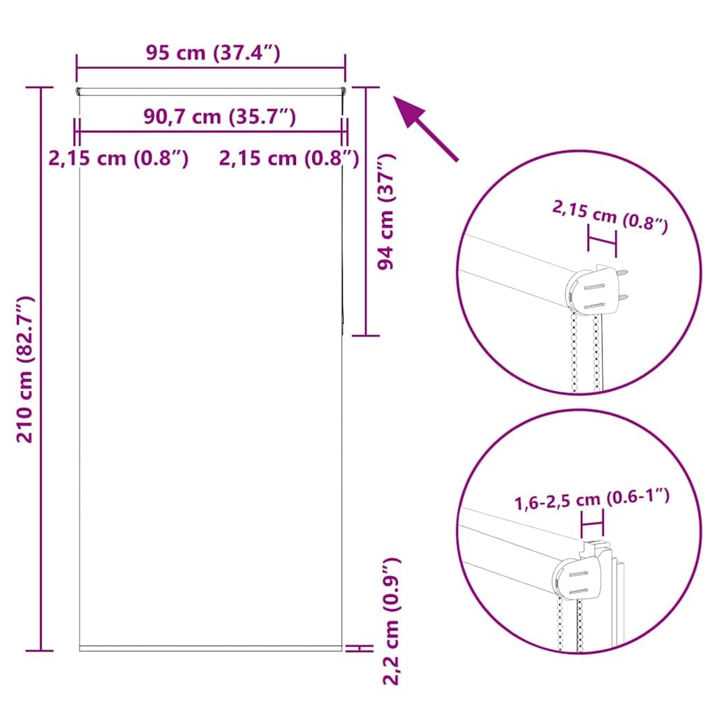Roleta zaciemniająca kawowy brązowa, 95 x 210 cm, z łącznikiem łańcucha, szerokość materiału 90,7 cm, 100% poliester, szyna aluminiowa, mocowanie zaciskowe i montaż na wiertarce, ochrona