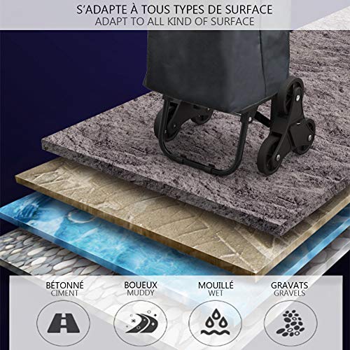 Miniatura 7 de Vounot Carro De La Compra Plegable Con 6 Ruedas, Para Subir Escaleras, Bolsa Impermeable De 32l, Negro